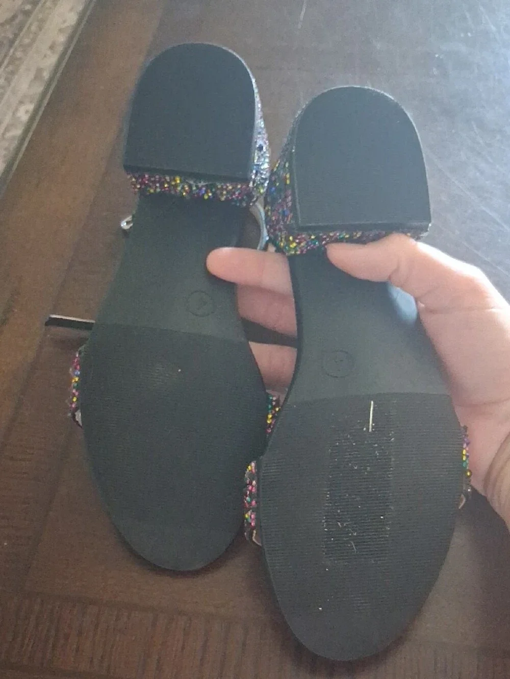 Girls Betsy Johnson  Black Multicolor Beaded Ankle-Strap Sandals